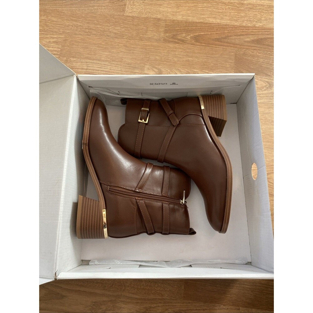 Calvin Klein Jasen Buckle Strap Block Heel Ankle Bootie Brown Size 7M $139 MSRP - Picture 5 of 16